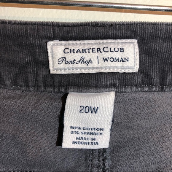 Charter Club Dark Gray Corduroy Pants with Flat Front, Straight Leg, size 20W - Picture 8 of 10